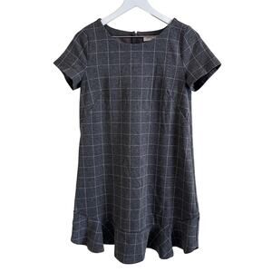 Loft‎ Grey Windowpane Sheath Dress with Ruffles Size 4